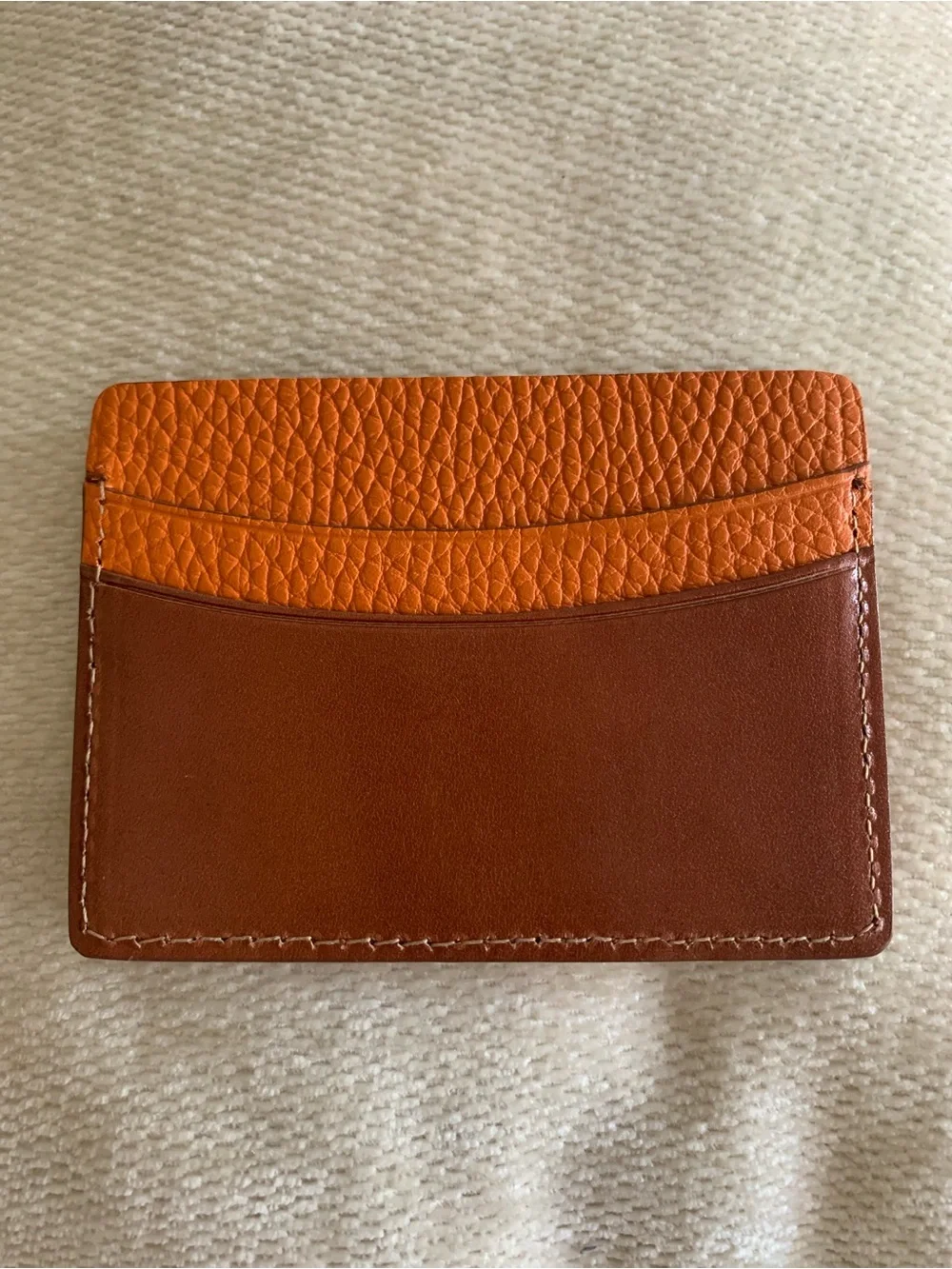 Two-Tone Textured & Smooth Genuine Leather 5 Pocket Card Case Orange & Tab Brown